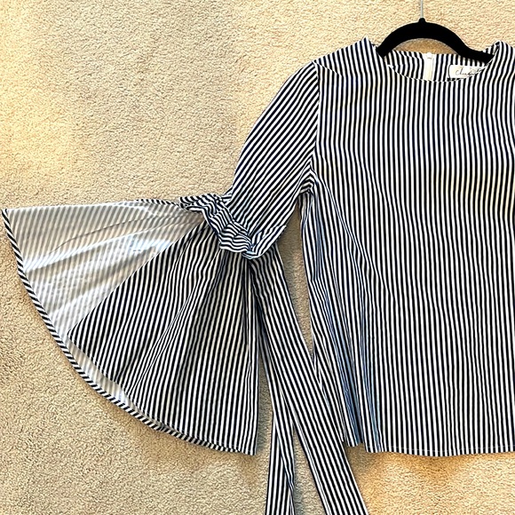 ChicWish Blue Stripped Top With Bell Sleeves. Size XS/S - Picture 3 of 4